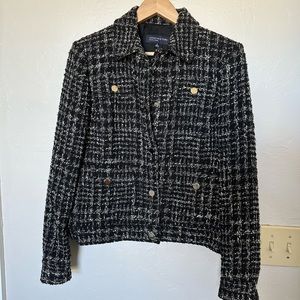 Jones New York Black and White Plaid Tweed Coat Jacket